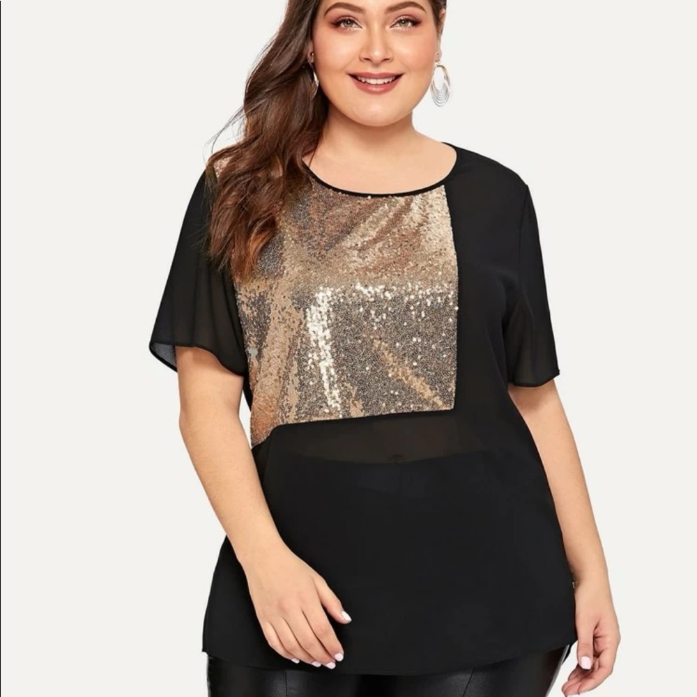 SHEIN sheer black, sequin blouse. Plus size 4xl